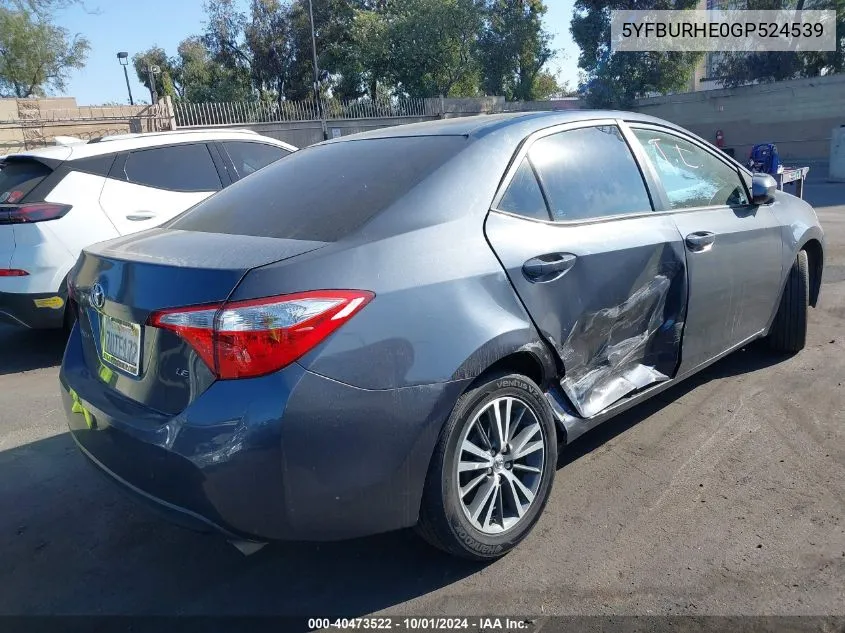 5YFBURHE0GP524539 2016 Toyota Corolla Le Plus