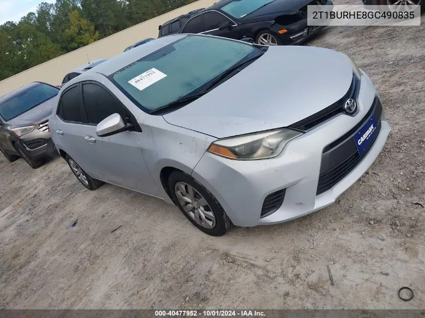 2016 Toyota Corolla L/Le/Le Pls/Prm/S/S Pls VIN: 2T1BURHE8GC490835 Lot: 40477952