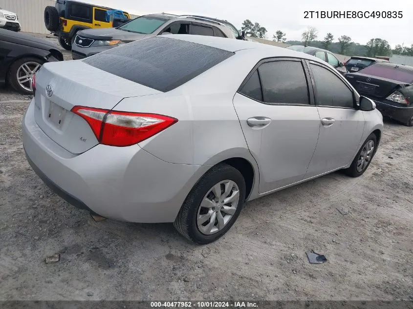 2016 Toyota Corolla L/Le/Le Pls/Prm/S/S Pls VIN: 2T1BURHE8GC490835 Lot: 40477952