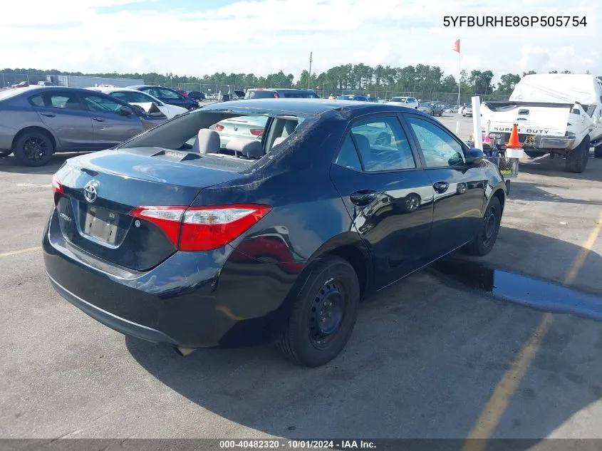 2016 Toyota Corolla L VIN: 5YFBURHE8GP505754 Lot: 40482320