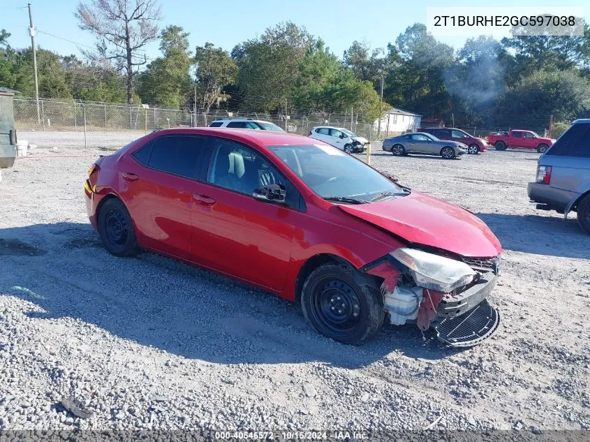 2016 Toyota Corolla S VIN: 2T1BURHE2GC597038 Lot: 40546572