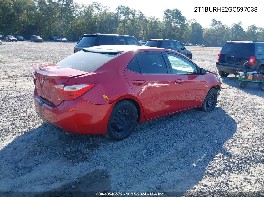 2016 Toyota Corolla S VIN: 2T1BURHE2GC597038 Lot: 40546572