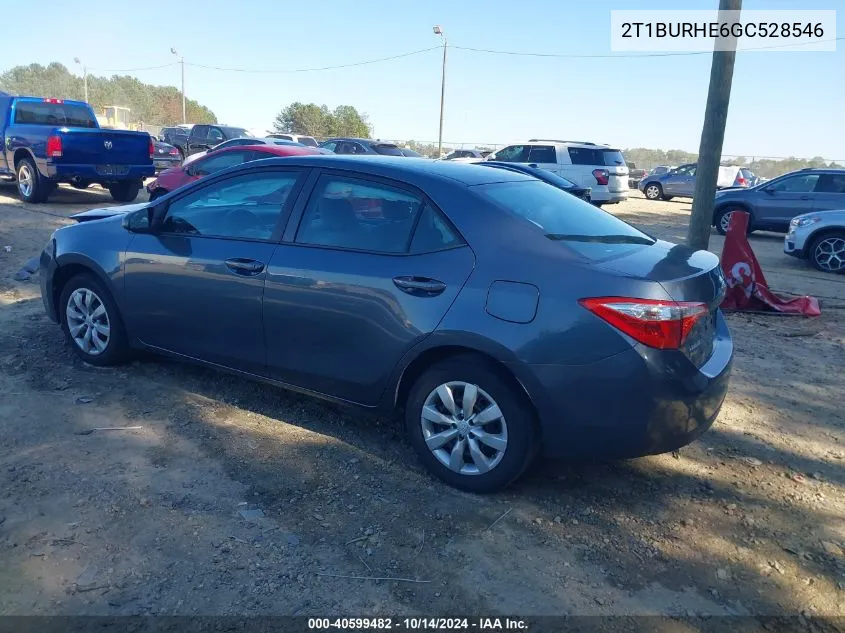 2016 Toyota Corolla Le VIN: 2T1BURHE6GC528546 Lot: 40599482