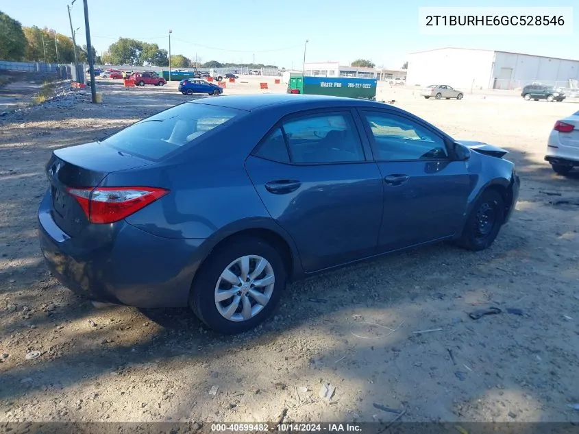 2016 Toyota Corolla Le VIN: 2T1BURHE6GC528546 Lot: 40599482