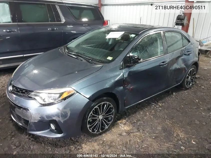 2016 Toyota Corolla S Premium VIN: 2T1BURHE4GC490511 Lot: 40616143