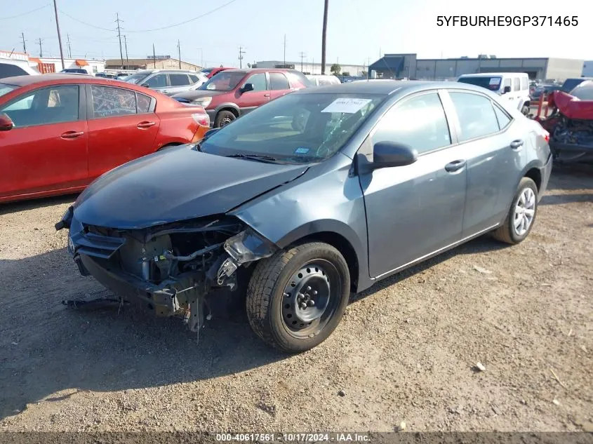 2016 Toyota Corolla Le VIN: 5YFBURHE9GP371465 Lot: 40617561