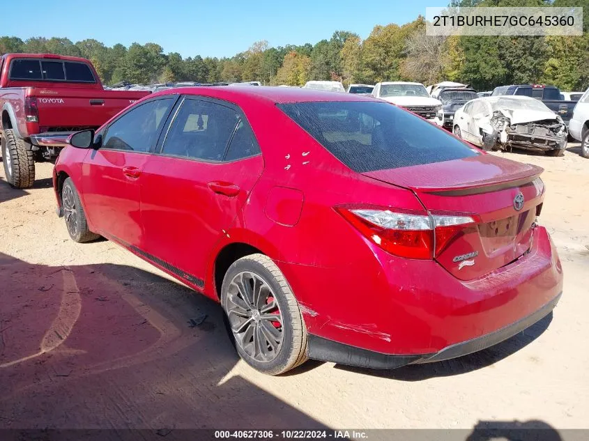 2016 Toyota Corolla S Plus VIN: 2T1BURHE7GC645360 Lot: 40627306