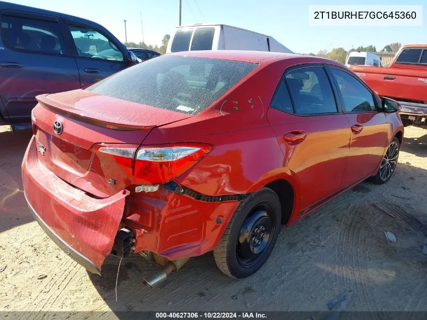 2016 Toyota Corolla S Plus VIN: 2T1BURHE7GC645360 Lot: 40627306