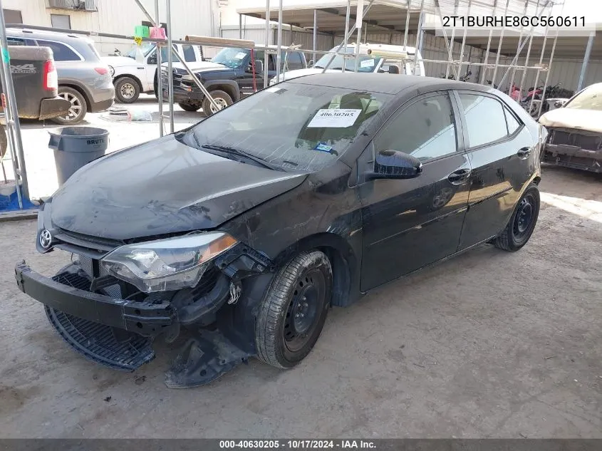 2016 Toyota Corolla L/Le/Le Pls/Prm/S/S Pls VIN: 2T1BURHE8GC560611 Lot: 40630205