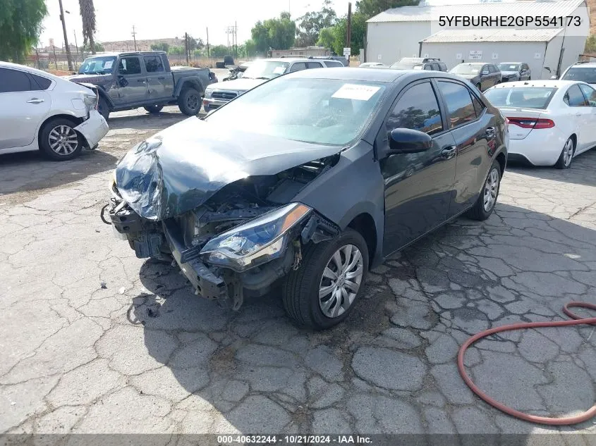 2016 Toyota Corolla Le VIN: 5YFBURHE2GP554173 Lot: 40632244