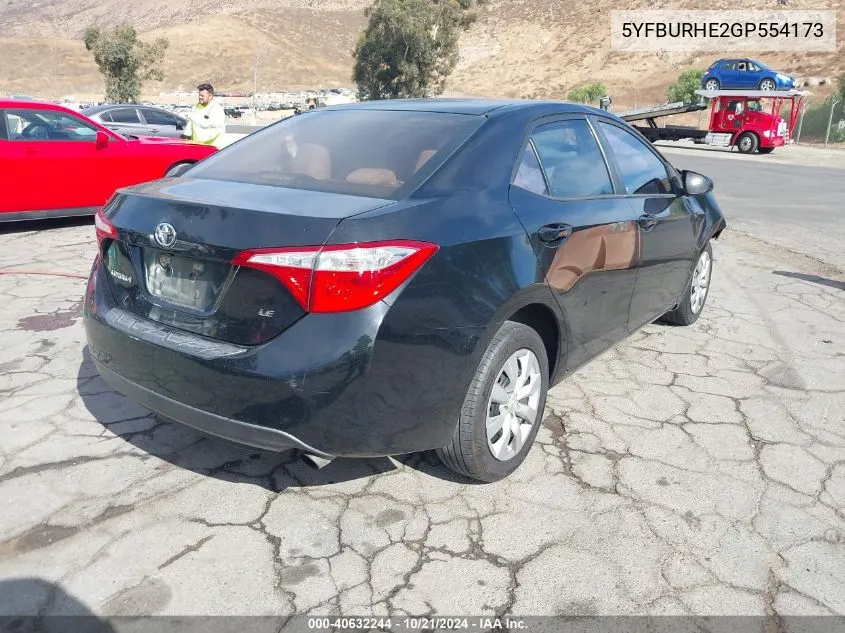 2016 Toyota Corolla Le VIN: 5YFBURHE2GP554173 Lot: 40632244