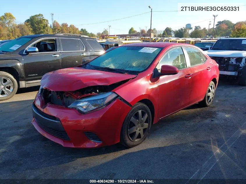 2016 Toyota Corolla L/Le/Le Pls/Prm/S/S Pls VIN: 2T1BURHE3GC650331 Lot: 40634290