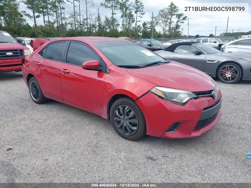 2016 Toyota Corolla Le VIN: 2T1BURHE0GC598799 Lot: 40640054