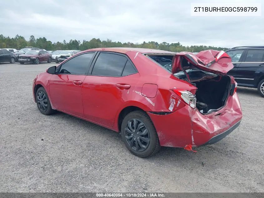 2016 Toyota Corolla Le VIN: 2T1BURHE0GC598799 Lot: 40640054