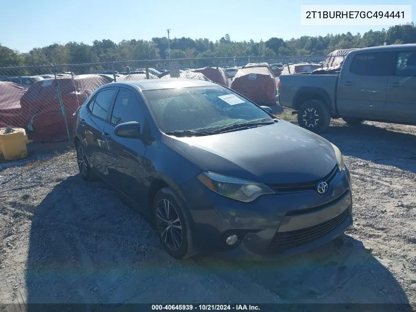 2016 Toyota Corolla L/Le/Le Pls/Prm/S/S Pls VIN: 2T1BURHE7GC494441 Lot: 40645939