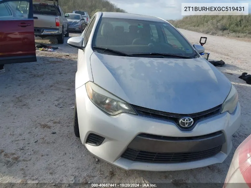 2016 Toyota Corolla L/Le/Le Pls/Prm/S/S Pls VIN: 2T1BURHEXGC519431 Lot: 40657441