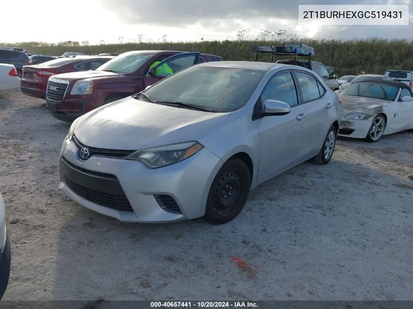 2016 Toyota Corolla L/Le/Le Pls/Prm/S/S Pls VIN: 2T1BURHEXGC519431 Lot: 40657441