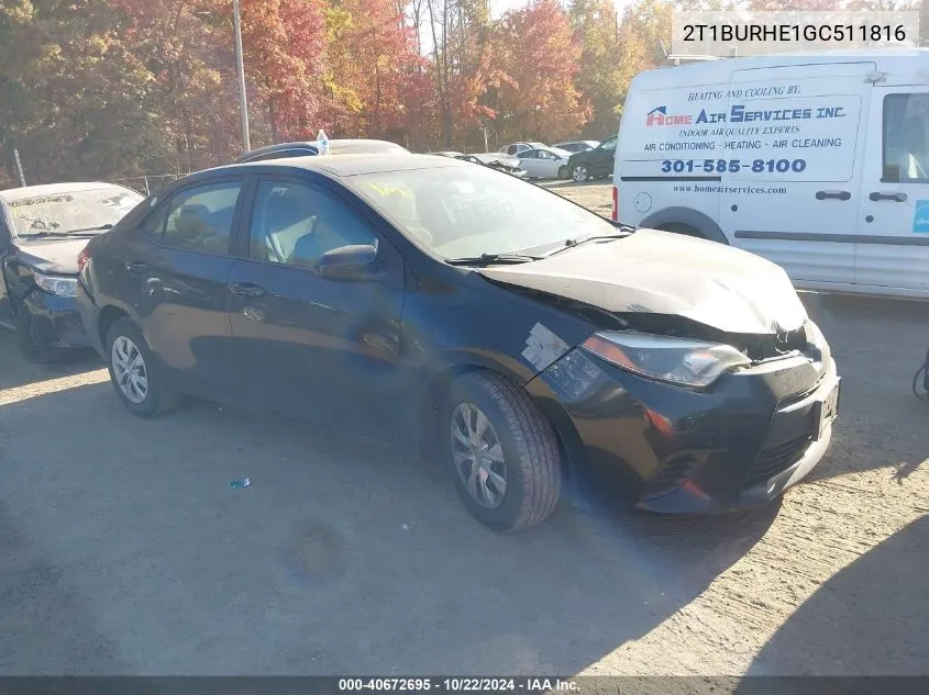 2016 Toyota Corolla L VIN: 2T1BURHE1GC511816 Lot: 40672695