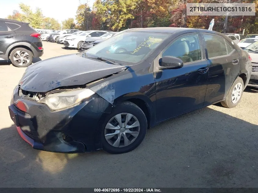 2016 Toyota Corolla L VIN: 2T1BURHE1GC511816 Lot: 40672695