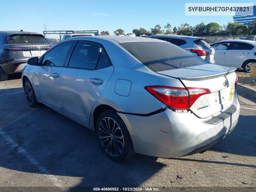 2016 Toyota Corolla S Plus VIN: 5YFBURHE7GP437821 Lot: 40690552