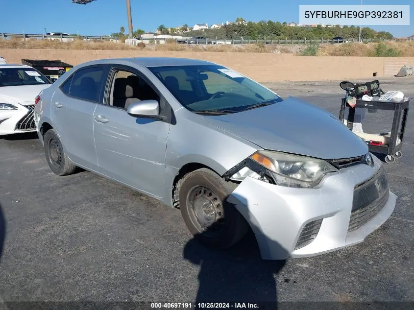 2016 Toyota Corolla L VIN: 5YFBURHE9GP392381 Lot: 40697191