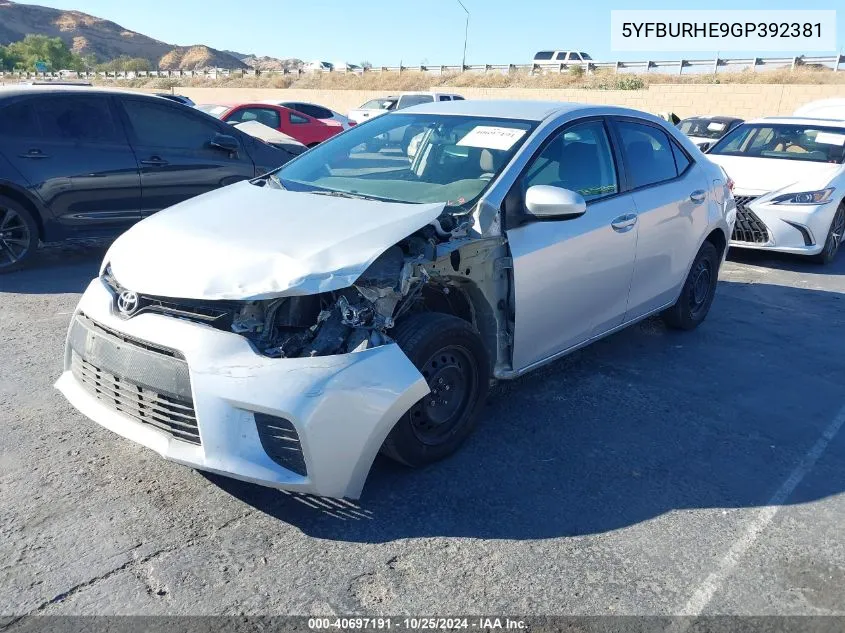 2016 Toyota Corolla L VIN: 5YFBURHE9GP392381 Lot: 40697191