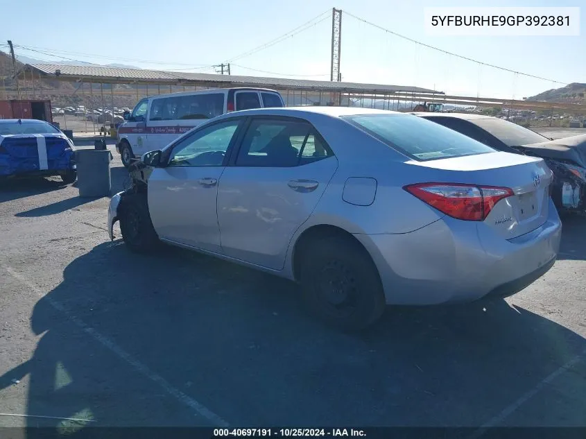 2016 Toyota Corolla L VIN: 5YFBURHE9GP392381 Lot: 40697191