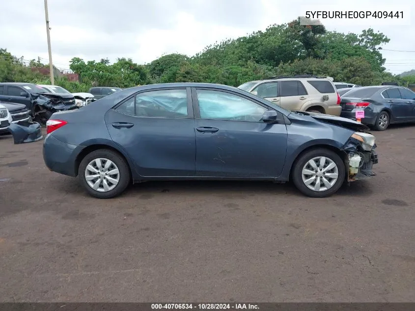 2016 Toyota Corolla Le VIN: 5YFBURHE0GP409441 Lot: 40706534