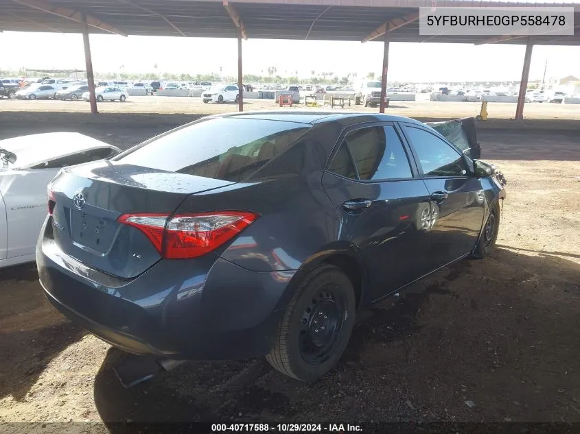 5YFBURHE0GP558478 2016 Toyota Corolla Le