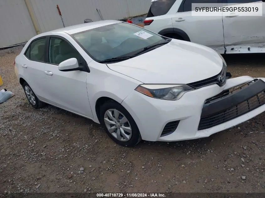 2016 Toyota Corolla Le VIN: 5YFBURHE9GP553019 Lot: 40718729