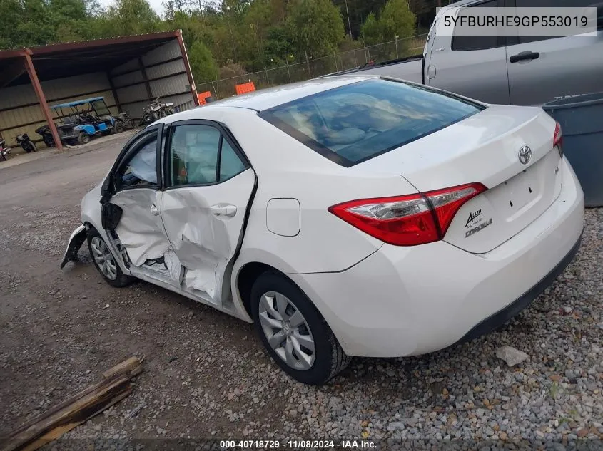 2016 Toyota Corolla Le VIN: 5YFBURHE9GP553019 Lot: 40718729