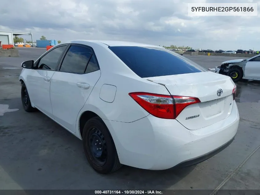 2016 Toyota Corolla Le VIN: 5YFBURHE2GP561866 Lot: 40731164