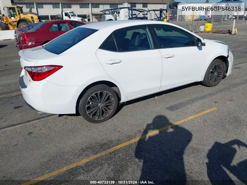 2016 Toyota Corolla S Plus VIN: 5YFBURHE6GP546318 Lot: 40733139