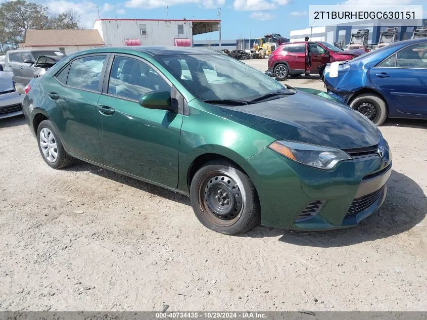 2016 Toyota Corolla Le VIN: 2T1BURHE0GC630151 Lot: 40734435