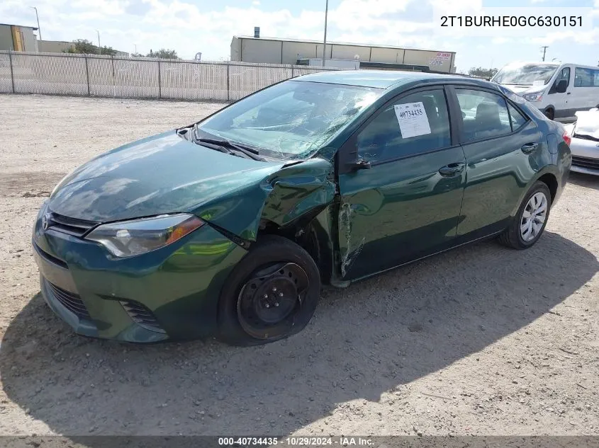 2016 Toyota Corolla Le VIN: 2T1BURHE0GC630151 Lot: 40734435