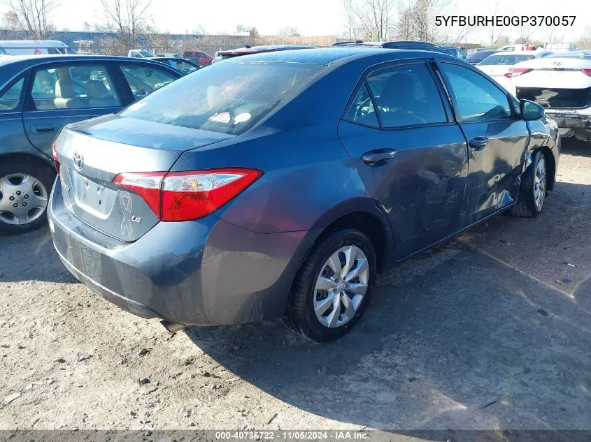 2016 Toyota Corolla Le VIN: 5YFBURHE0GP370057 Lot: 40736722