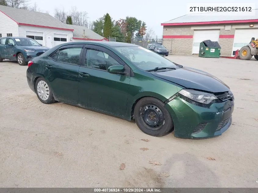 2016 Toyota Corolla Le VIN: 2T1BURHE2GC521612 Lot: 40736924