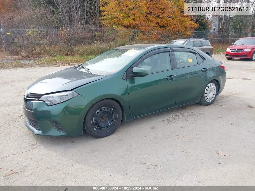 2016 Toyota Corolla Le VIN: 2T1BURHE2GC521612 Lot: 40736924