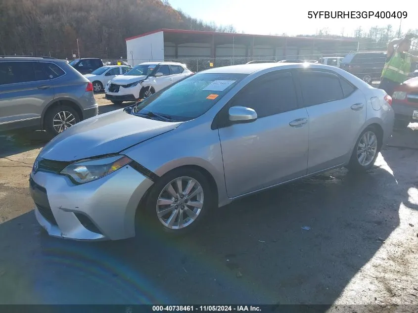 2016 Toyota Corolla L VIN: 5YFBURHE3GP400409 Lot: 40738461