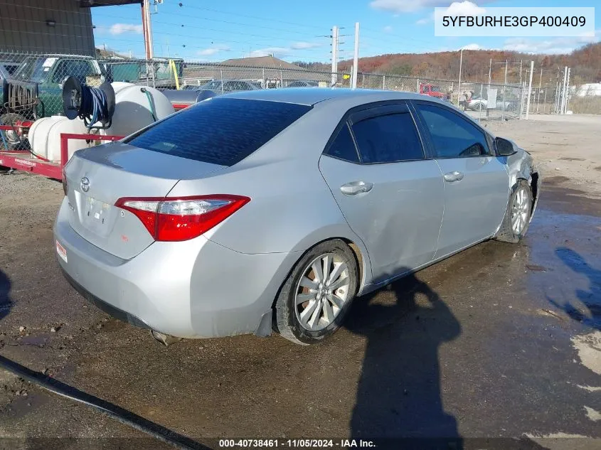 2016 Toyota Corolla L VIN: 5YFBURHE3GP400409 Lot: 40738461