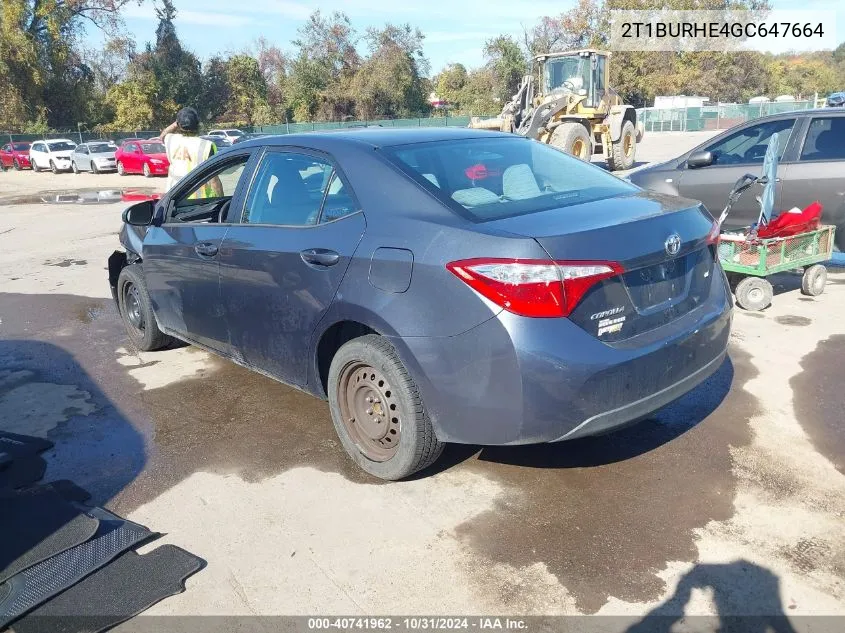 2016 Toyota Corolla Le VIN: 2T1BURHE4GC647664 Lot: 40741962