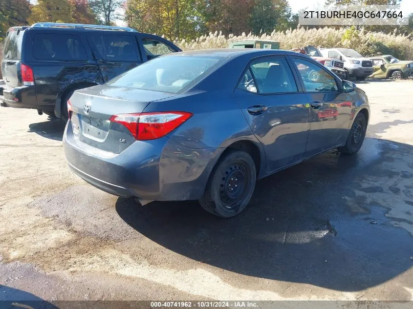 2016 Toyota Corolla Le VIN: 2T1BURHE4GC647664 Lot: 40741962