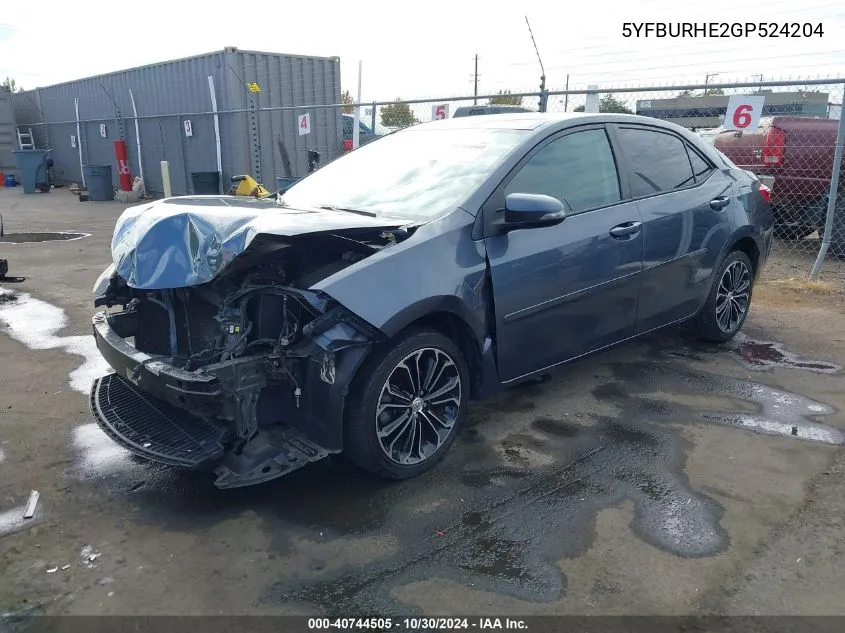 5YFBURHE2GP524204 2016 Toyota Corolla S Plus