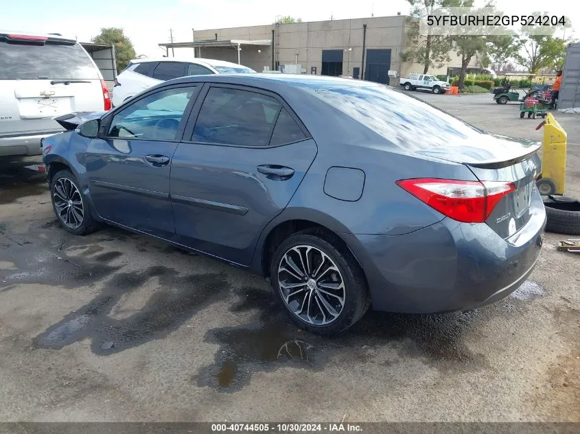 2016 Toyota Corolla S Plus VIN: 5YFBURHE2GP524204 Lot: 40744505