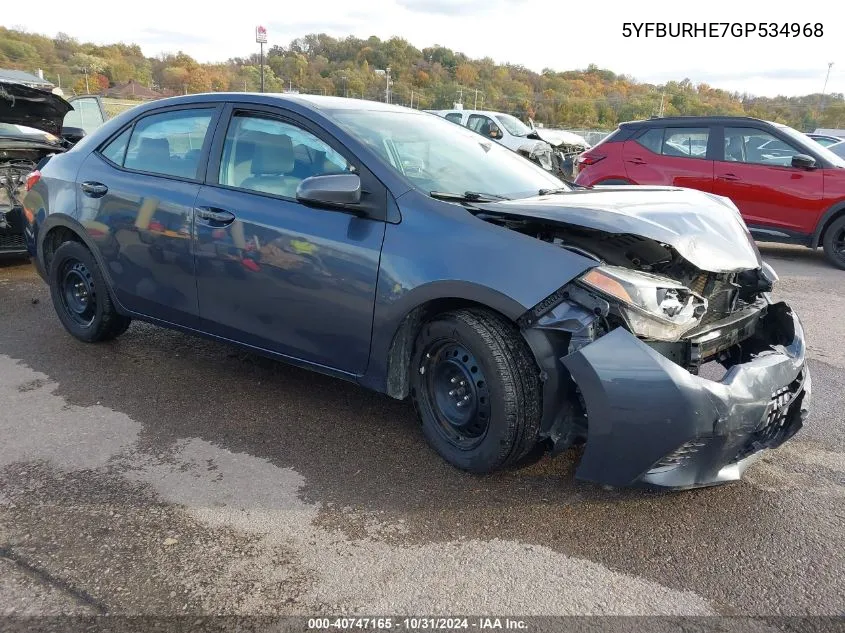 2016 Toyota Corolla Le VIN: 5YFBURHE7GP534968 Lot: 40747165