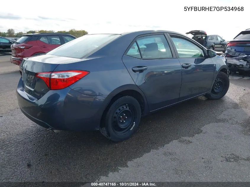 2016 Toyota Corolla Le VIN: 5YFBURHE7GP534968 Lot: 40747165