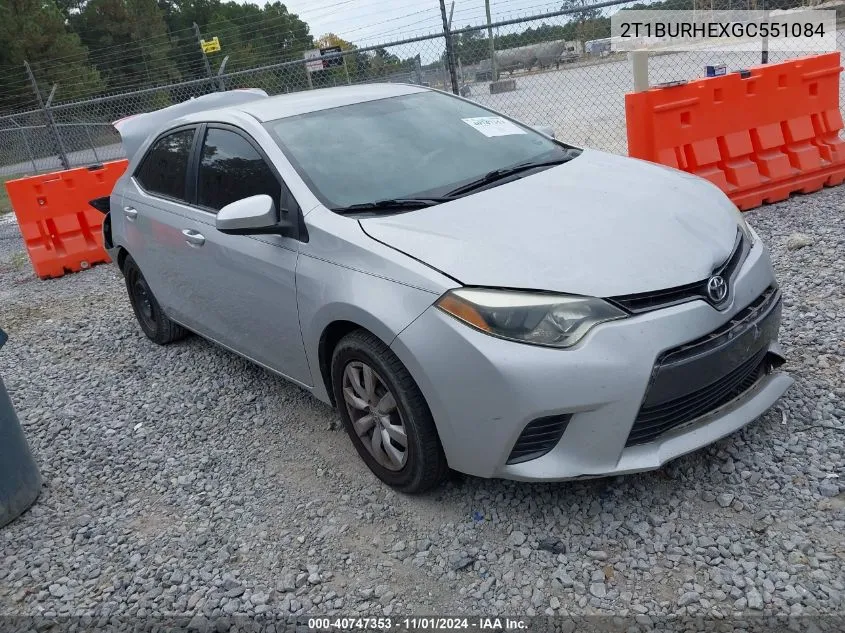 2016 Toyota Corolla Le VIN: 2T1BURHEXGC551084 Lot: 40747353