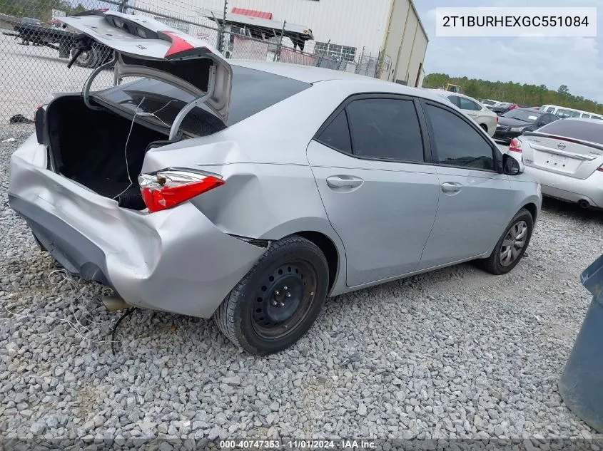 2016 Toyota Corolla Le VIN: 2T1BURHEXGC551084 Lot: 40747353