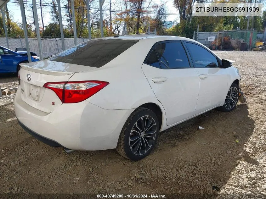 2016 Toyota Corolla S Premium VIN: 2T1BURHE8GC691909 Lot: 40749205