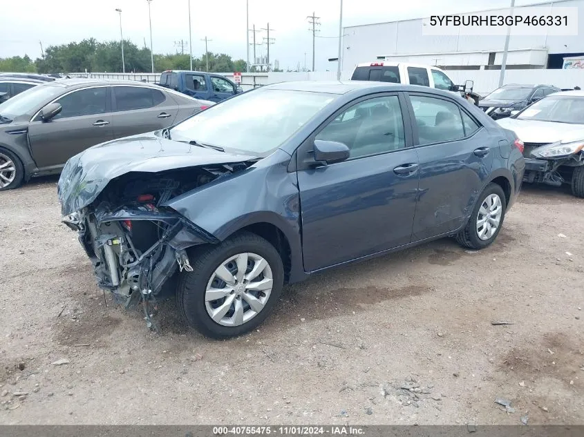 2016 Toyota Corolla Le VIN: 5YFBURHE3GP466331 Lot: 40755475